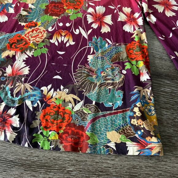 EUC Johnny Was Adalena Kimono Sleeve Tee Size XS Floral Dragon Print Stretch Top - Picture 5 of 12